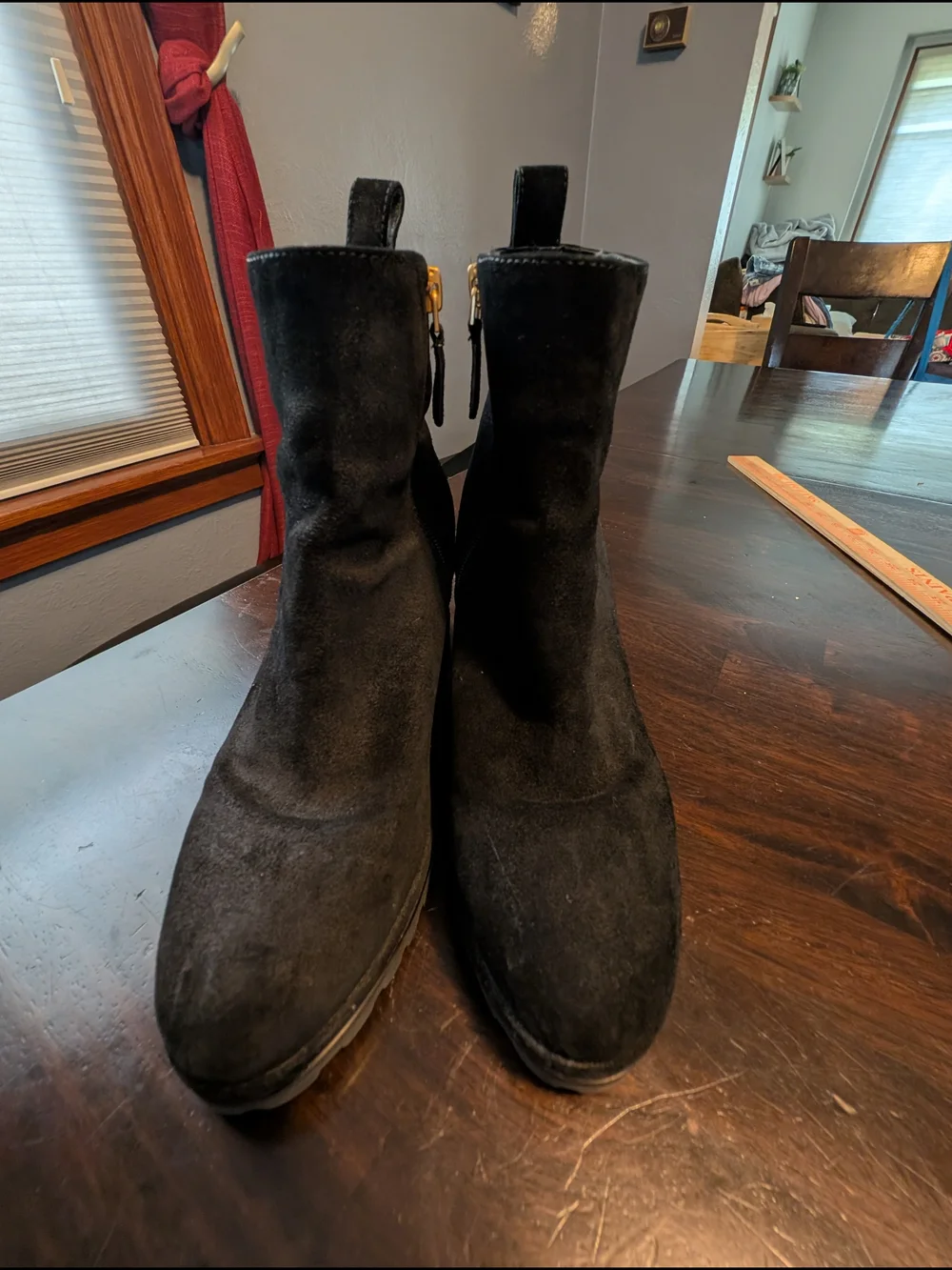 Tory Burch Black Suede Logo Lug Sole Boots, Women's 9.5
